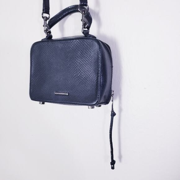 Rebecca Minkoff Box Crossbody Bag Black Snakeskin Embossed Leather Studded - Picture 11 of 14